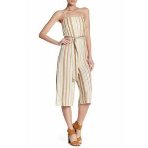 Alice + Olivia Womens Wide Leg Jumpsuit Size 2 Tan Spaghetti Stripe Midi Soft